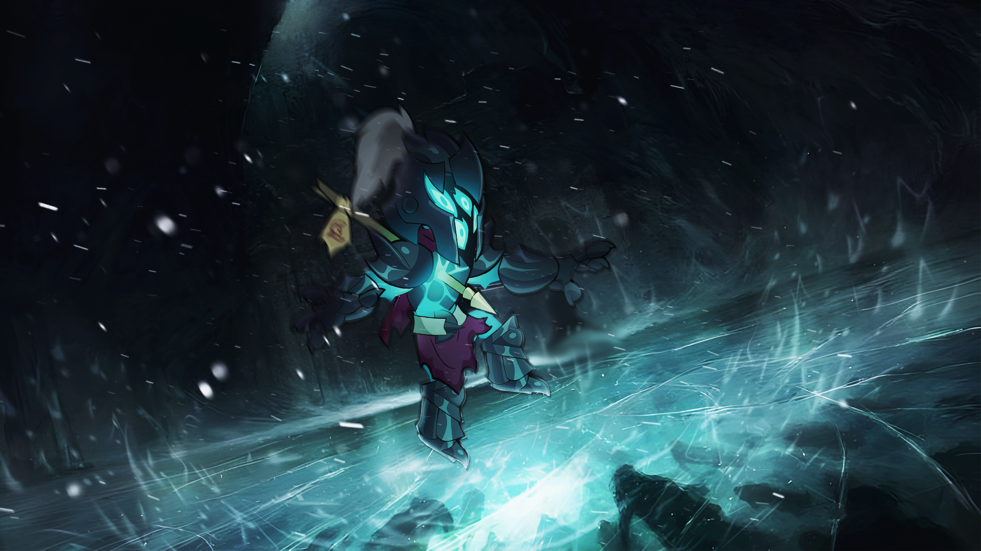 Magyar character moving through an icy spectral environment